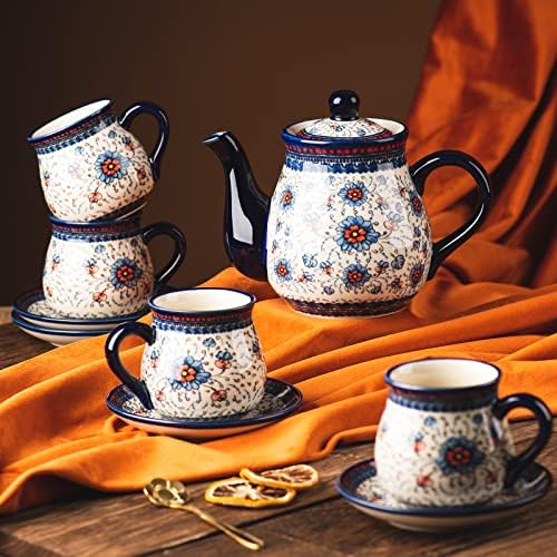 Чай в стил полски керамика ONECCI, състоящ се от 10 теми, чаена чаша обем 7,2 грама и набиране на сос, състоящ се