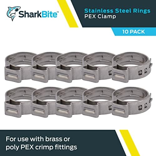 Зажимное пръстен SharkBite 1/2, опаковка от 10 броя, Сантехнический фитинг от неръждаема стомана, Тръби PEX, PE-RT,