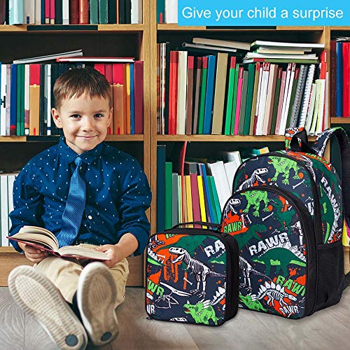 Раница с динозавром CCJPX за момчета, 16 Детска чанта за книги в предучилищна възраст и Обяд-Бокс за влизането на детската градина