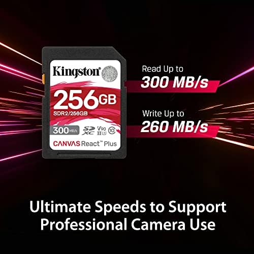 Kingston Платно React Plus 256GB карта SD | SDXC UHS-II | 300R / 260W U3 V90 | Full HD / 4K / 8K | SDR2/256GB