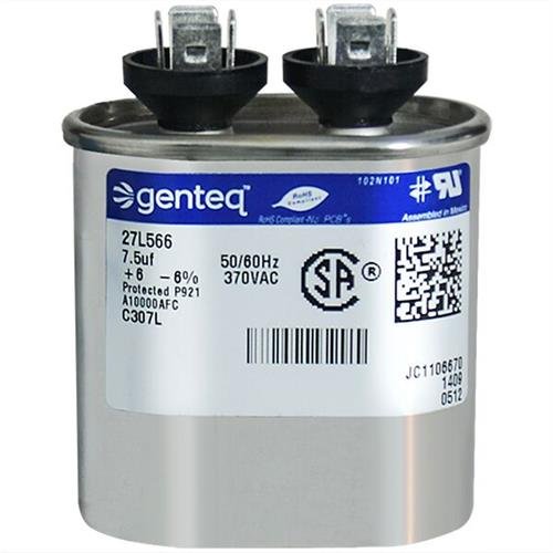 Кондензатор Genteq 27L566; Металлизированный Polypro; Капачка 7,5 uf; Tolle 6%; Обем-тайландските власти 370 AC;