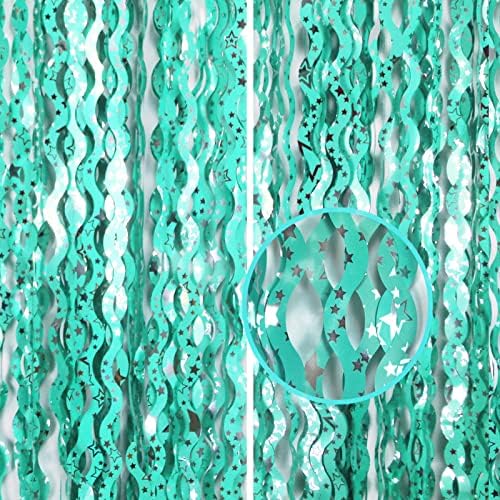 Завеса с Ресни от фолио с вълнообразни Сърма, Зелен Фон за снимки на брега на езерото, Украса за парти Под водата, Украса за Рожден Ден на Акула (2 опаковки 3,2 x 6,6 фута)