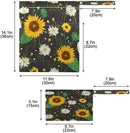 водоустойчив Мокри и Сухи чанти xigua Vintage Sunflowers, Пере Многократно Мокри чанти за Филтър Пелени с 2 Джоба