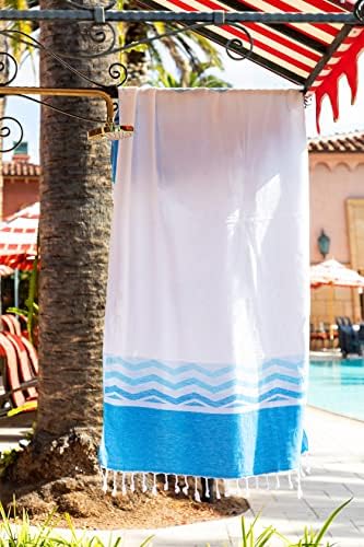 Плажна кърпа Пештемаль от Турски памук Син цвят с Шевроном и Ресни по края (37 x 69 см)