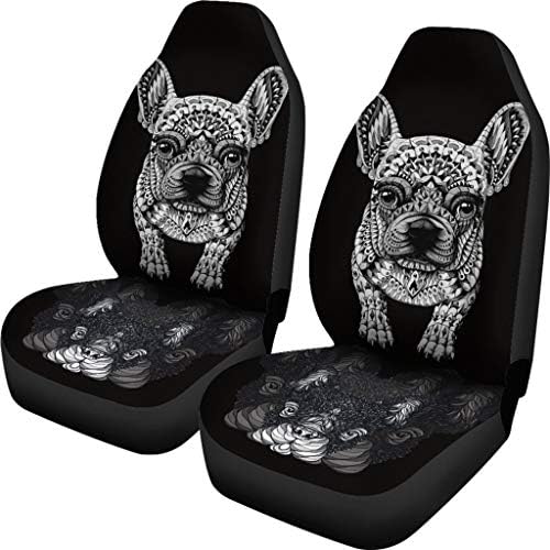 Черно-Бели Калъфи за автомобилни седалки с Художествен принтом Pawlion French Bulldog