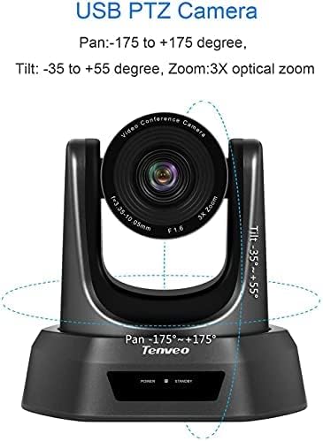 Система за видео-конферентна връзка Tenveo с конферентна камера с 3-кратно оптично увеличение, микрофон Bluetooth,