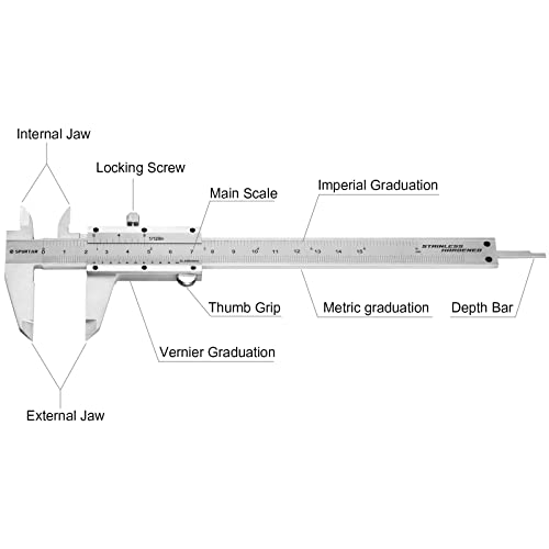 Штангенциркуль Spurtar От неръждаема стомана с нониусом 6 инча/150 mm Измервателен инструмент за штангенциркуля