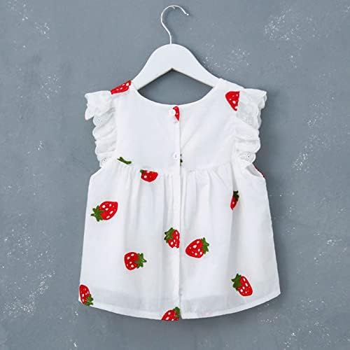 Дантелени Рокли Без ръкави, с бродерия на цветя ягоди За новородени Момичета, Модни великденски рокли с изгорени ръкави (Бели, 6-12 месеца)