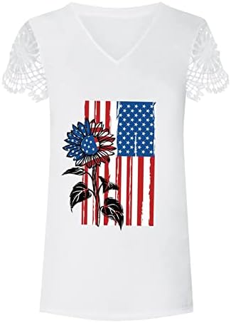 Жените риза на 4 юли, Тениски с Принтом на Американското и Слънчогледи, Върхове с Изрезки, Ризи Ден на Независимостта с Къс Ръкав